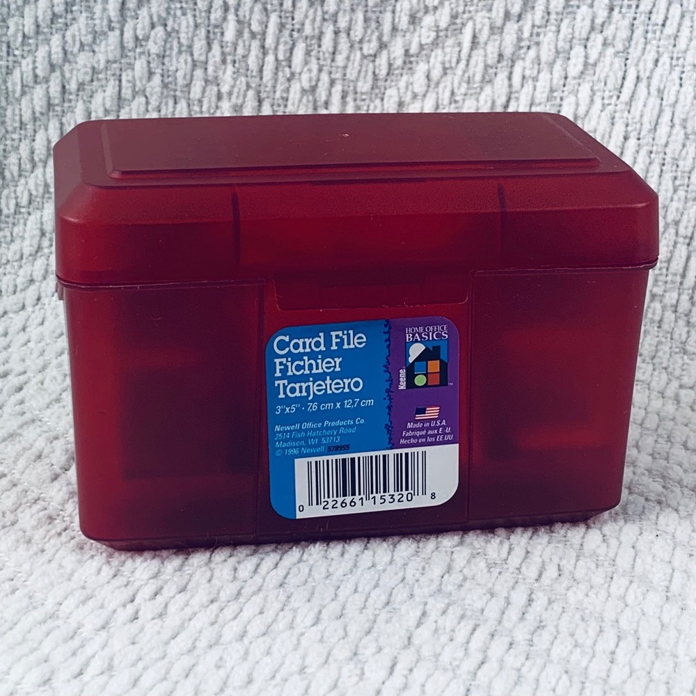 Home Office Basics Card File Box Red 3x5 Oxford 100 Index Cards Vintage 1996 USA